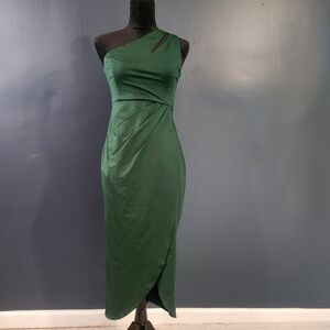 Asymmetric One-Shoulder Green Midi Dress